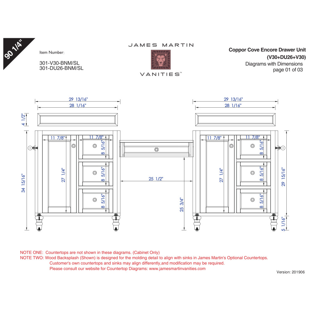 86 Copper Cove Encore Double Bathroom Vanity with Makeup Counter, Bright White