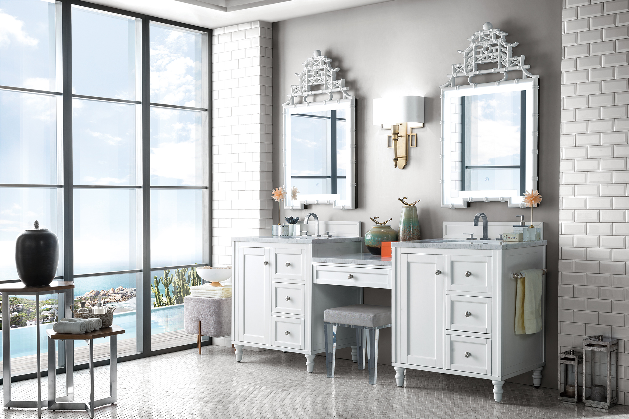 Copper Cove Encore 86 Double Vanity Set, Silver Gray w/ Makeup