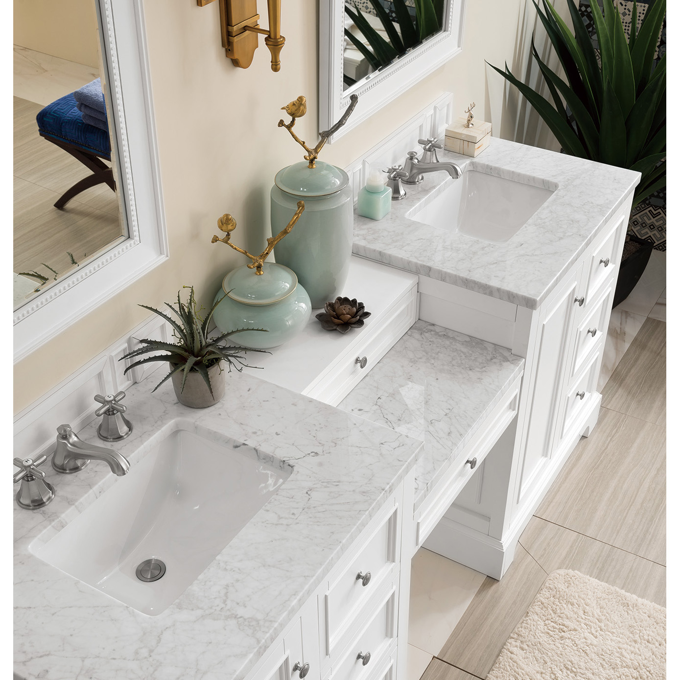 82 de Soto Double Bathroom Vanity with Makeup Counter, Bright White