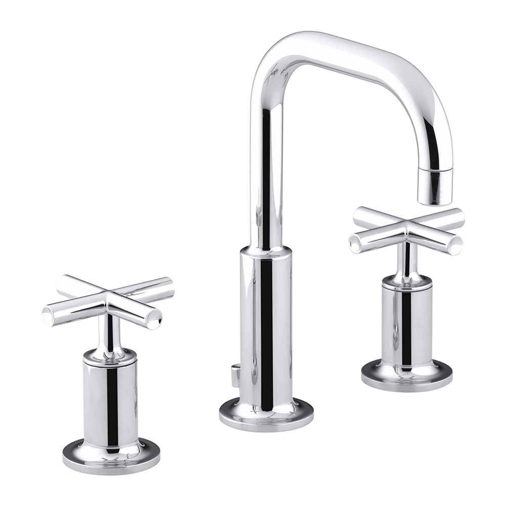 Kohler K-14406-3-BN Purist Widespread Bathroom Sink Faucet with Low Cross Handles and Low Gooseneck Spout Brushed Nickel