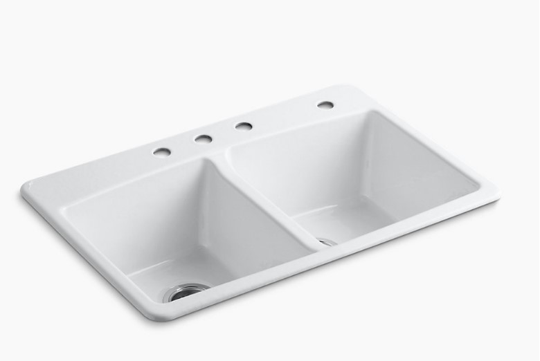 KOHLER  K-5846-4-0 Brookfield Self-Rimming Double-Bowl Kitchen Sink White