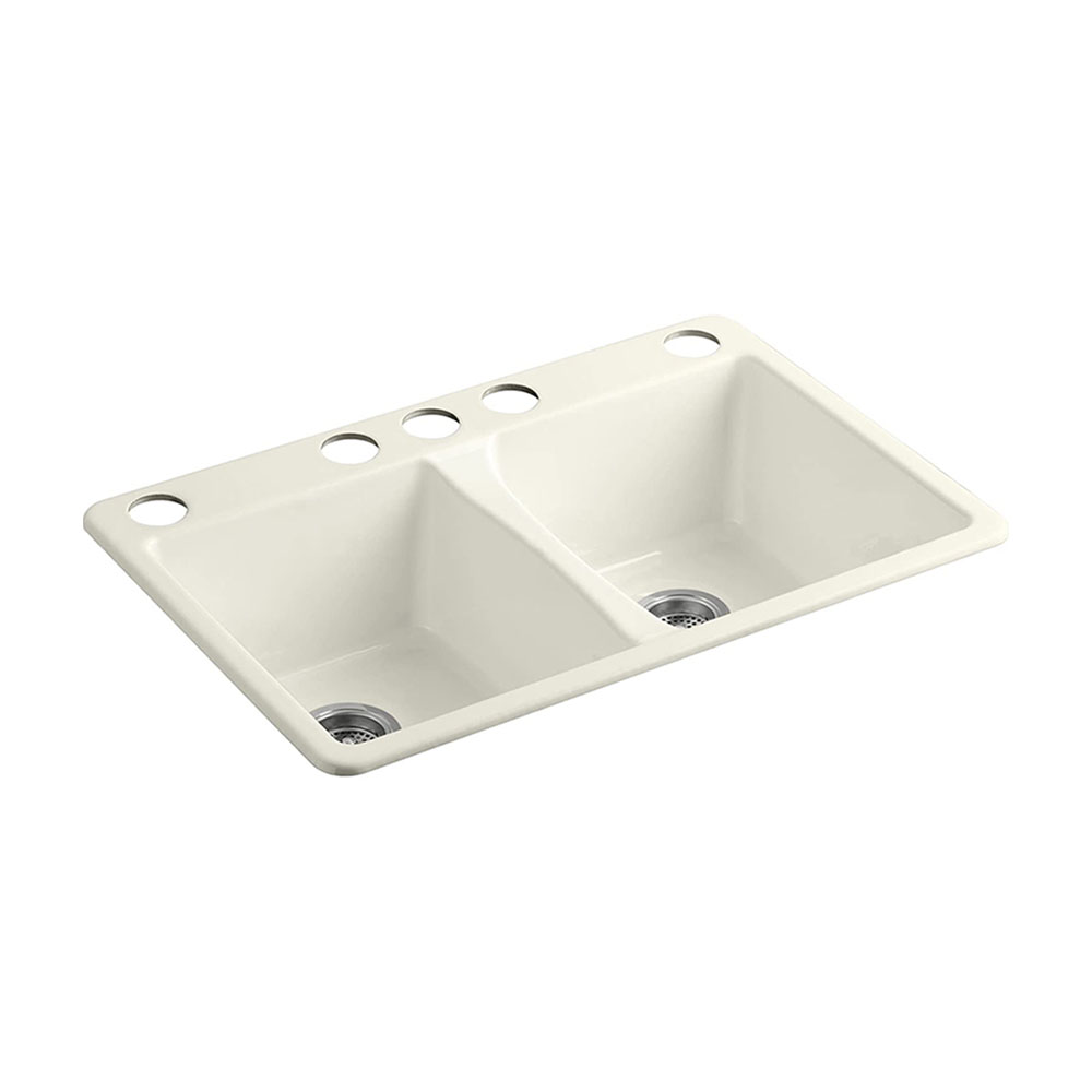 KOHLER  K-5873-5U-96 Deerfield Undermount Double-bowl Cast Iron Sink Biscuit
