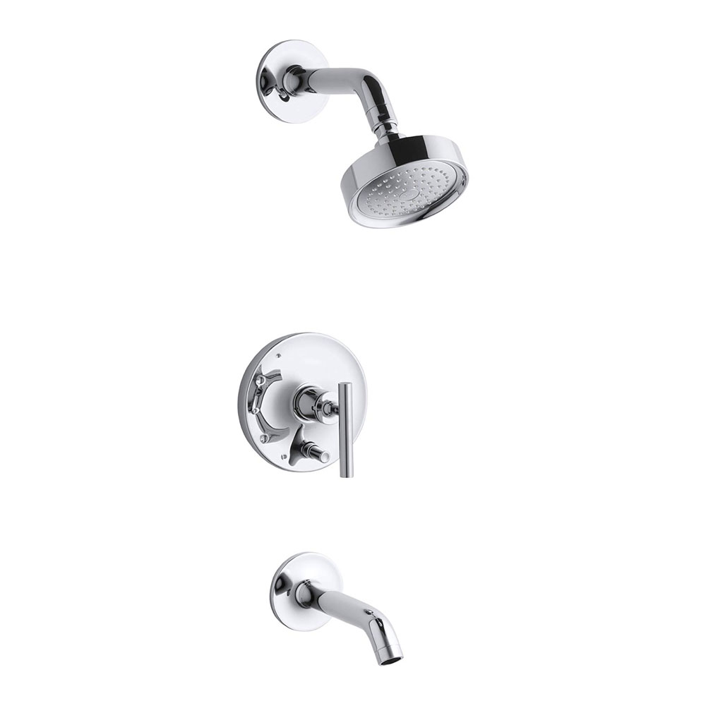 Kohler Purist® K-T14420-4-BN Rite-Temp® pressure-balancing bath and shower faucet trim with push-button diverter and lever handle, valve not included Vibrant Brushed Nickel