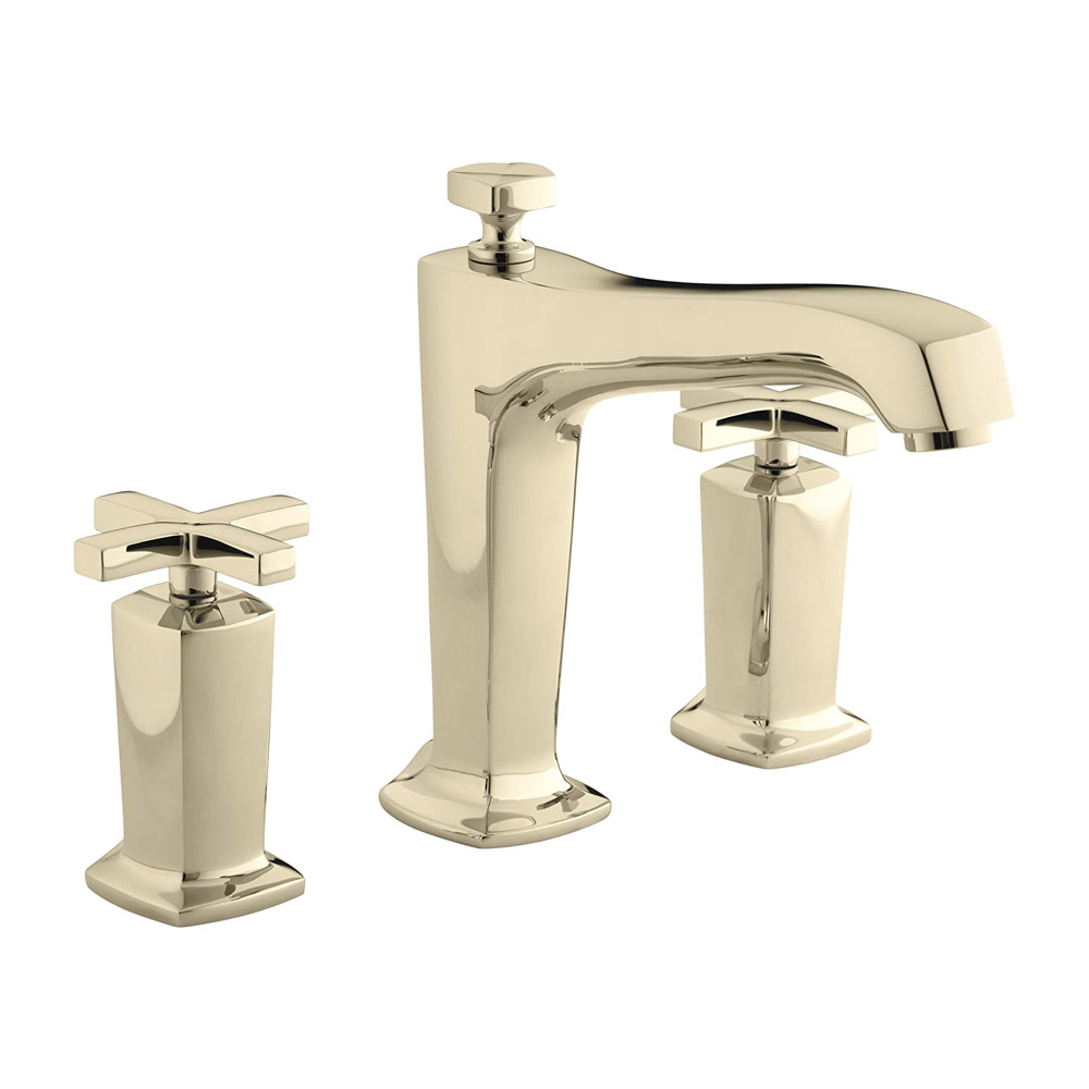 Kohler Margaux® K-T16236-3-SN Deck-mount bath faucet trim for high-flow valve with diverter spout and cross handles, valve not included Vibrant Polished Nickel