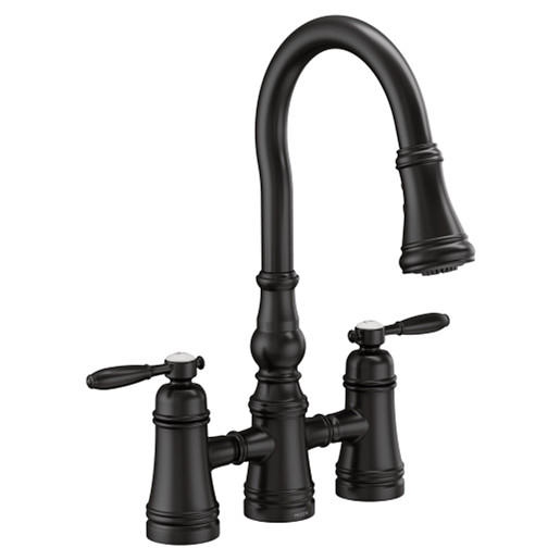 Moen Weymouth Matte black two-handle pulldown kitchen faucet