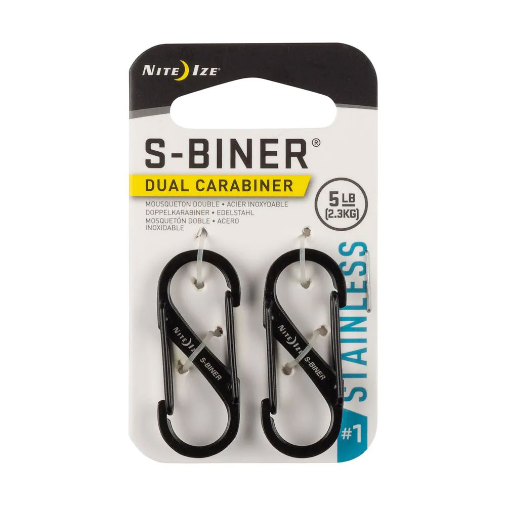 Nite Ize S-Biner Carabineer Clip, #1, Black, 2-Pk.