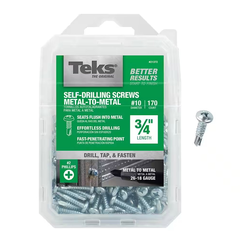 Teks #10 x 3/4-Inch Self-Tapping Drill Point Screw with Phillips Pan Head, 170-Pack