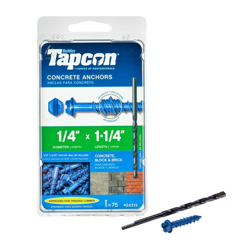 Tapcon 1/4 x 1-1/4-Inch Hex-Washer-Head Concrete Anchors, 75-Pack